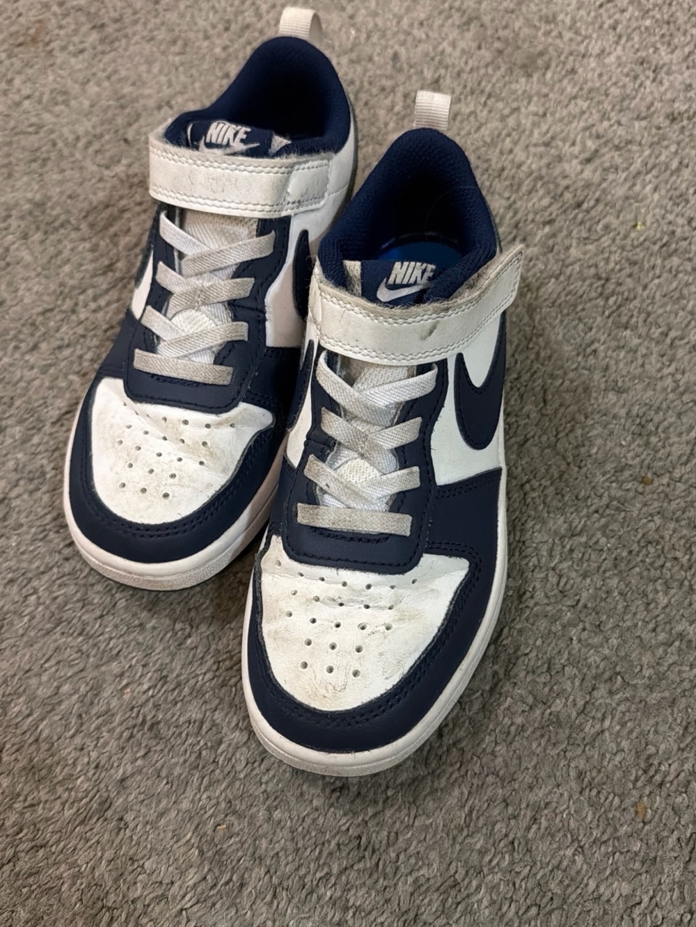 Nike Kids Navy and White High-Top Sneakers with Hook Strap